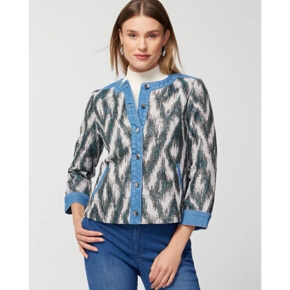 Chico’s Wm’s Sz 2 Medium Slub Lurex Chevron Deb Jacket - Picture 2 of 6